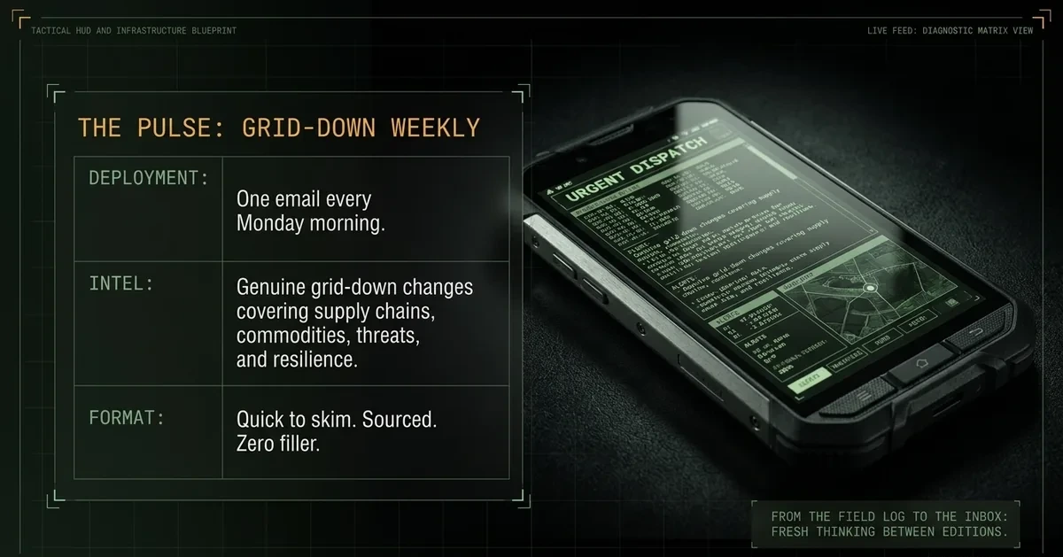 Grid-Down Weekly — the pulse: one sourced grid-down dispatch email every Monday morning